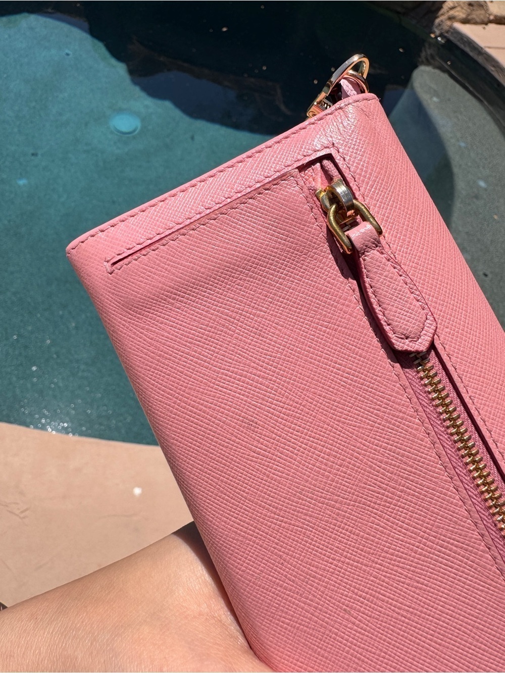 Authentic Prada Pink Saffiano Crossbody Wallet with Gold Chain Strap - Picture 10 of 13